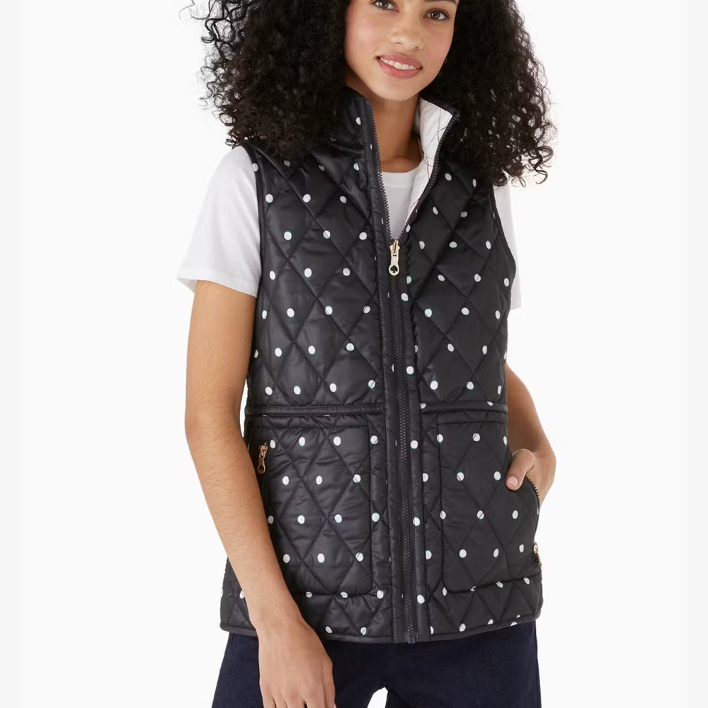 NWT Kate Spade SM Reversible Quilted Vest in Black and White Polka Dot